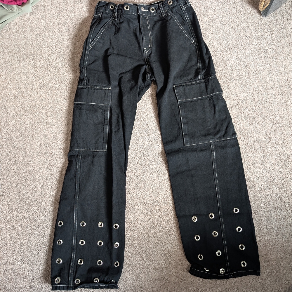 Etica Black Straight Leg Jeans with Silver Accents